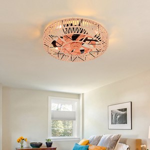 Hot Selling Modern Farmhouse Remote Control Hemp Rope DC 220V Office Living Room E27 Caged Led Ceiling Light and Fan