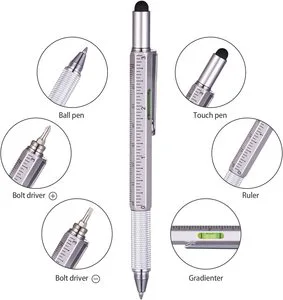6 In 1 Multi Tool Pen Functional Tech Tool Pen Metal Stylus Ballpoint Pen With Level And Screwdrivers Customized Logo