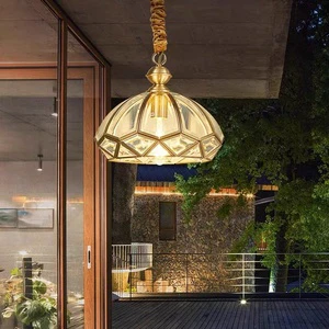 New Copper Outdoor Pendant Light European Style Villa Sunroom Balcony Pavilion Garden Decoration Ceiling Light LED