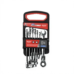 Silver Portable 7-Piece Multi-Functional Combination Ratchet Wrench Spanner Set For Mechanical Assembly