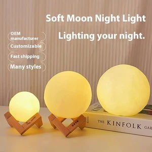 Small LED Desk Lamp with Modern Moon Shape Plastic Battery Powered Warm White Emitting Dimmable Gift Ornament for Bedroom