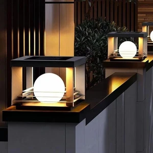 Outdoor IP65 Waterproof Dimmable for Garden Villa Gate Decorative Lighting Stainless Steel Lamp Body Solar Column Head Lamp