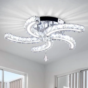 Modern K9 Crystal LED Chandelier Stainless Steel Ceiling Lamp Fixture Switch for Bedroom Dining Room Home Office Living Area