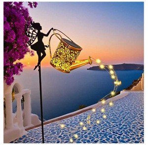 Solar-Powered Fairy Lawn Lamp Wrought-Iron Hollow-Design Projection Light Waterproof Outdoor Garden Courtyard Teapot Lamp