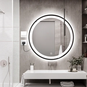 Hot Sale Metal Fremed Round Wall Mounted Led Bathroom Mirror With Touch Screen