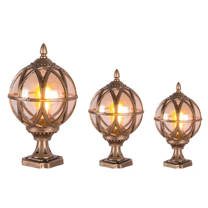 Antique-style IP65 Waterproof Outdoor Courtyard Column Light Globe Pillar Head Light for Pathways Garden Villa Lighting