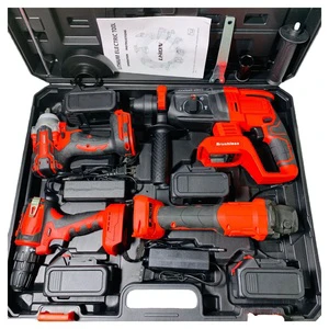 Wholesale 18V 4 Pieces in 1 Combo Electric Impact Wrench Angle Grinder Hammer Drill Professional Cordless Power Tools Sets Kit