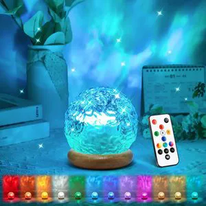 Ambient Mood Lighting LED 18 Colors Aurora Projector Modern Dimmable Remote Control Wood Grain Bedroom Decor USB Powered Night