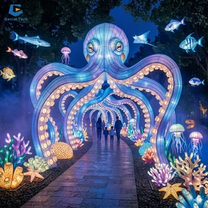 Large Scale Custom Octopus Tunnel Lantern Gate Festival Light Installations for Theme Parks and Tourist Attractions