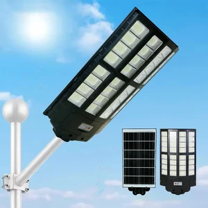 1200W Solar Powered LED Street Light with PIR Motion Sensor ABS Housing 5000LM Brightness for Pathway/Parking Lot