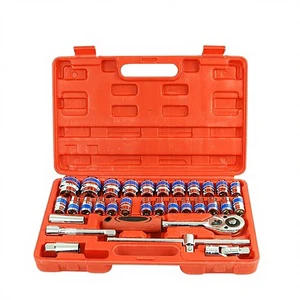 32-Piece Blue-Striped Bit Socket Tool Set for Auto Repair Hardware Tools