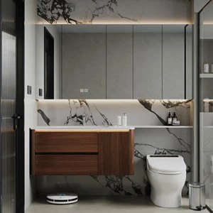 Light Luxury French Hotel-Style Bathroom Vanity,Solid Wood Cabinet With Sintered Stone Countertop,Smart Mirror /Cabinet