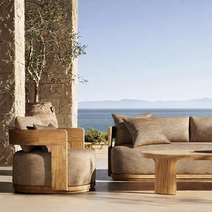 Modern Outdoor Furniture Wooden Garden Waterproof Fire Pitoutdoor Sofa Sets Hotel Outdoor Teak Patio Sofa Luxury Garden Sofa Set