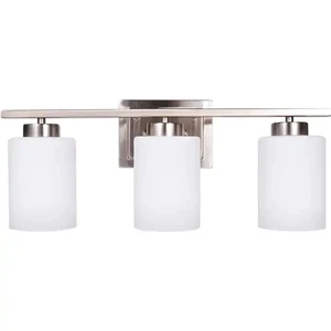 100 Wats 3 Lights Vanity Light for Bathroom With White Glass Shade Over Mirror Brushed Nickel 3 Lamp Bathroom Vanity Lighting