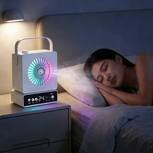 USB Rechargeable Table Fan 7-Color Gradients Ambient Light Nano Humidifier Fan High Quality Customizable