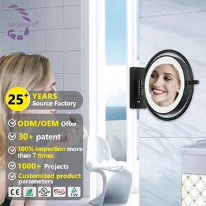 Black Stainless Steel Beauty Make Up Round Makeup Bathroom LED Vanity Smart Mirror With Lights