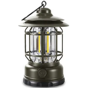 Multifunctional Rechargeable LED Camping Lamp Retro Lantern Portable Emergency Lighting Outdoor Waterproof Warm White Tent Lamp