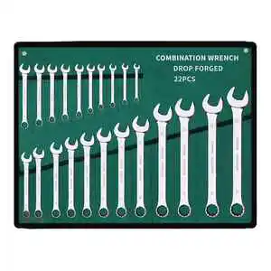 Canvas Bag Dual-Use Plum-Head Open-End Wrench Set 15-Piece Double-Headed Chromium-vanadium Steel Spanner Auto Repair Tools