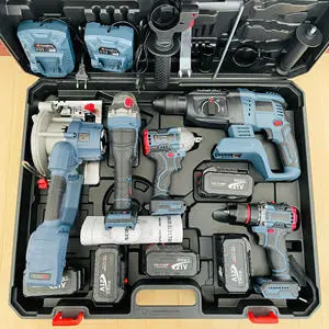 Factory Free OEM 21V Lithium Battery Tool Set 5-in-1 Multi-function Brushless Hammer Drill and Angle Grinder Power Tool Set