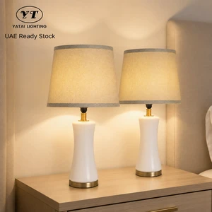 Modern Bedroom Table Lamp 2 Pack E27 Bulb With Fabric Shade Glass Body Iron Base Warm Ambient Light Nightstand Decor