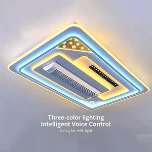 Cross-border Iron Modern Minimalist Style English Voice-controlled LED Bladeless Ceiling Fan Light Living Room 110V AC