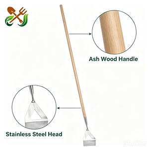 Heavy Duty Stainless Steel Garden Hand Hoe With Long Natural Ash Wood Handle For Yard Weed Removal & Soil Tilling