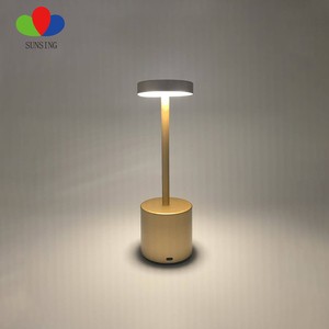 Sunsing Gloden Color Small 3W Tricolor Dimmable Led Table Lamp with Battery Rechargeable Led Desk Lamp for Restaurant Hotel