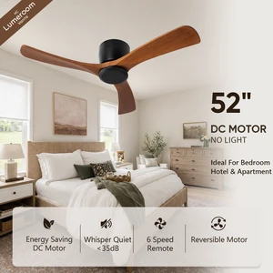 52 Inch Bedroom Ceiling Fan No Light,Wood Ceiling Fan with Remote Control,Modern Flush Mount Ceiling Fan with DC Motor