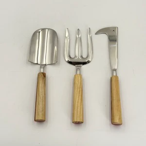 Professional Garden Tool Three Piece Garden Set Rake Fork Knife and Shovel Smooth Beech Grip Industrial Compost Accessories
