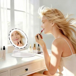 Three Speed Adjustable Fans Compact Mirror Portable Folding Led Makeup Mirror Fan For Outdoor
