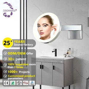 Small Compact Mirror Daylight Alert Smart Hotel Bathroom Wall Mounted Makeup Round Swing Arms Bath Led Wall-mounted Mirror
