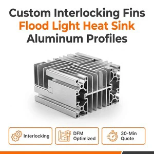 Customized Interlocking Fin Design Flood Light Heat Sink Aluminum Profiles