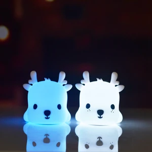 Kids Kawaii Deer Silicone USB Rechargeable 7-Color Dimmable Night Light for Babies and Kids