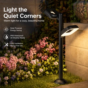 IP65 Modern 24W LED Bollard Light Die-cast Aluminum Rotatable Curved Square Double Head 600mm Pathway Garden Post Lamp L809/2A-6