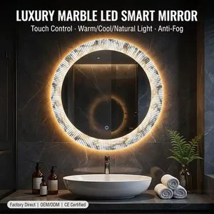 Kidoir Customized Modern Circle Shape Touch Switch Frontally Illuminated Smart Led Mirror With Crystal For Bathroom Hotel