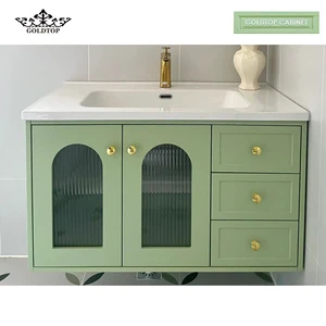 Goldtop Cabinet French Style Green Bathroom Vanity With Flat Panel Glass Door Vanity And 3 Drawer Shaker Door Vanity