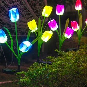 Solar-powered IP65 Tulip-shaped Lanterns Realistic Floor Lamps LED Garden Courtyard Lights Lawn Road Outdoor Waterproof Fixtures