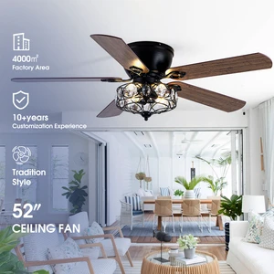 52-Inch Modern Walnut Ceiling Fan 5 Deep Blades Remote Control 6-Speed DC Motor LED Light Quiet Operation Reversible Hotel Use