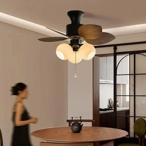 Mid-Century Ceiling Fan Light French Designer 2026 New Arrival 3-Light Sensor Control Metal Semi-Flush Mount Living Room