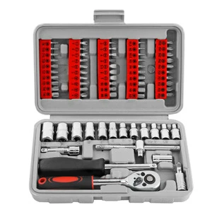 68-Piece DIY Ratchet Socket Wrench Set 1/4-Inch Chrome Plated Automotive Repair Tools with Torx Bits T Handle 3-Year Warranty