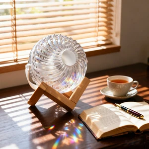 Home Hand Small Electric Customized Decorative Desktop Light Fans Led Portable Rechargeable Transparent Mini Table Fan For Home