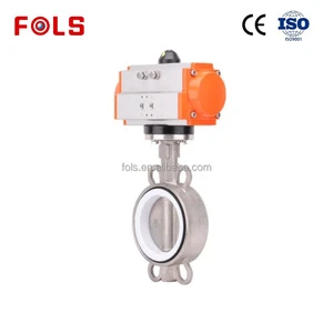 304/316 Stainless Steel Pneumatic Wafer Type PTFE Lined Soft Seal Butterfly Valve, OEM Factory