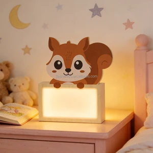 Cute Animal Night Light Kids Table Lamp Wood UV Lamp Sticker DIY Personalized Lights For Bedroom