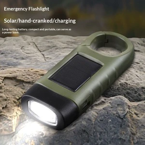Self-Generating Rechargeable Solar LED Flashlight 0.5W 10-12 Hours Runtime Hand-Cranked Emergency Light Survival Gear ABS