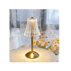 Cordless Rechargeable Table Lamp 3Colors Stepless Dimming USB Charging Battery Powered Crystal Champagne GoldFlower LED DeskLamp