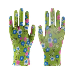 Floral Print PU Mesh Ambidextrous Breathable Non Slip Puncture-resistant Rubber Coated Palm Garden Work Gloves for Outdoor