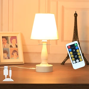 Hot Sales Small Fabric Rechargeable LED Table Lamp with Remote Warm & Cold Color, Dimmable Bedside Lamps Bedroom, Living Room