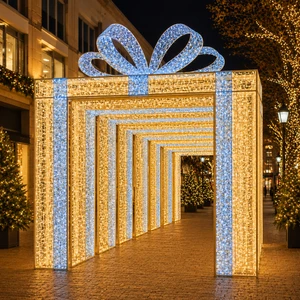 Hot Selling IP65 Approved Large Scale Walk Through Outdoor Christmas Gift Box Arch Tunnel Motif Light for Holiday Decor