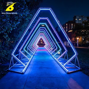 Neon Light Tunnel Waterproof Metal Arch Time Tunnel Landscape Light Custom Multi-size Receding Triangle Arch Walkway Lamp