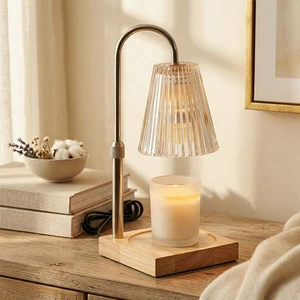 Cozy Home Yoga Reading Sleeping Scenes Height Adjustable Conical Glass Candle Warmer Lamp With Anti-Slip Solid Wood Square Base